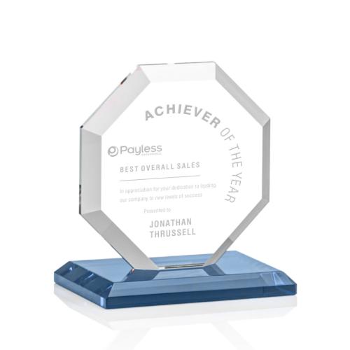 Awards and Trophies - Leyland Sky Blue Polygon Crystal Award
