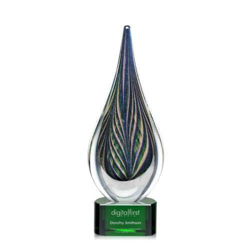 Awards and Trophies - Crystal Awards - Glass Awards - Art Glass Awards - Cobourg Tear Drop on Green Base Glass Award