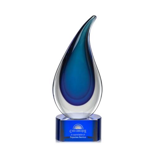 Awards and Trophies - Crystal Awards - Glass Awards - Art Glass Awards - Delray Blue on Paragon Base Flame Glass Award