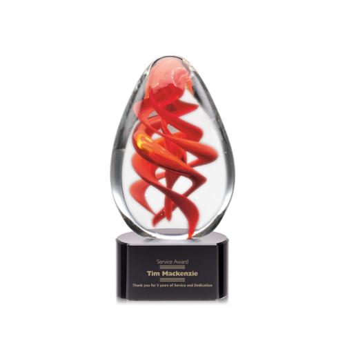 Awards and Trophies - Crystal Awards - Glass Awards - Art Glass Awards - Helix Black on Paragon Base Tear Drop Glass Award