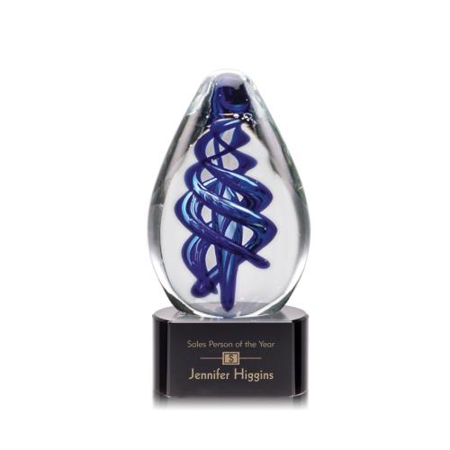 Awards and Trophies - Crystal Awards - Glass Awards - Art Glass Awards - Expedia Black on Paragon Base Tear Drop Glass Award