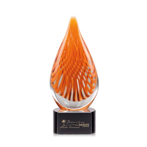 Awards and Trophies - Crystal Awards - Glass Awards - Art Glass Awards - Aventura Black on Paragon Base Tear Drop Glass Award