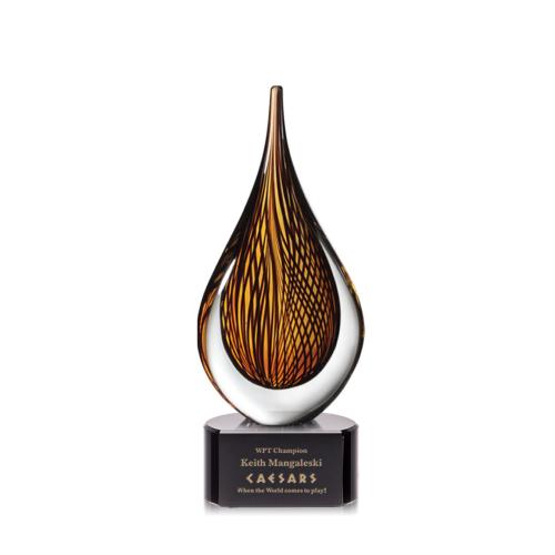 Awards and Trophies - Crystal Awards - Glass Awards - Art Glass Awards - Barcelo Black on Paragon Base Tear Drop Glass Award