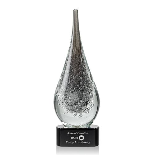 Awards and Trophies - Crystal Awards - Glass Awards - Art Glass Awards - Equinox Black on Paragon Base Tear Drop Glass Award