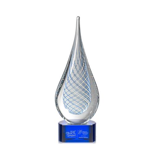 Awards and Trophies - Crystal Awards - Glass Awards - Art Glass Awards - Beasley Blue Tear Drop Glass Award