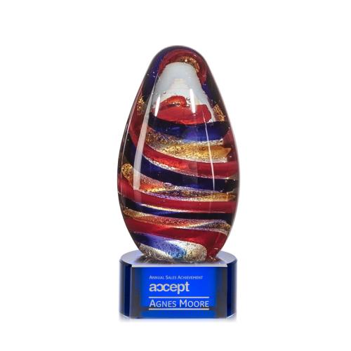 Awards and Trophies - Crystal Awards - Glass Awards - Art Glass Awards - Zenith Blue on Paragon Base Tear Drop Glass Award