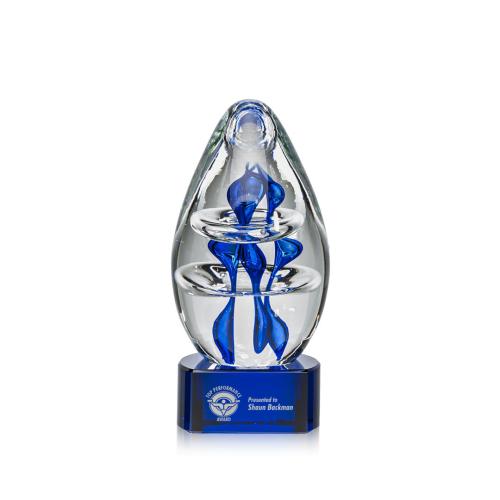 Awards and Trophies - Crystal Awards - Glass Awards - Art Glass Awards - Eminence Blue on Paragon Base Tear Drop Glass Award