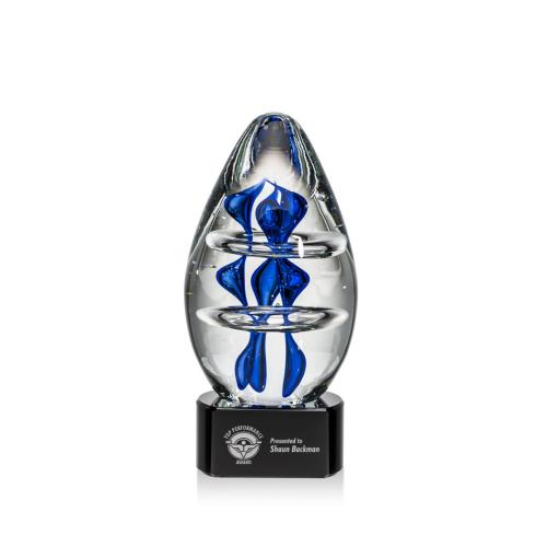 Awards and Trophies - Crystal Awards - Glass Awards - Art Glass Awards - Eminence Black on Paragon Base Tear Drop Glass Award