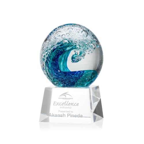Awards and Trophies - Crystal Awards - Glass Awards - Art Glass Awards - Surfside Globe on Robson Clear Glass Award