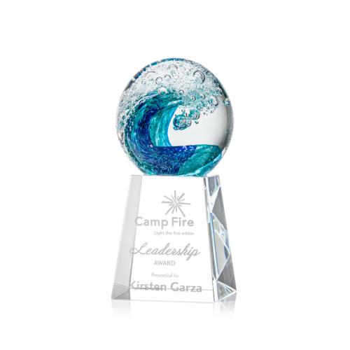 Awards and Trophies - Crystal Awards - Glass Awards - Art Glass Awards - Surfside Globe on Celestina Base Glass Award