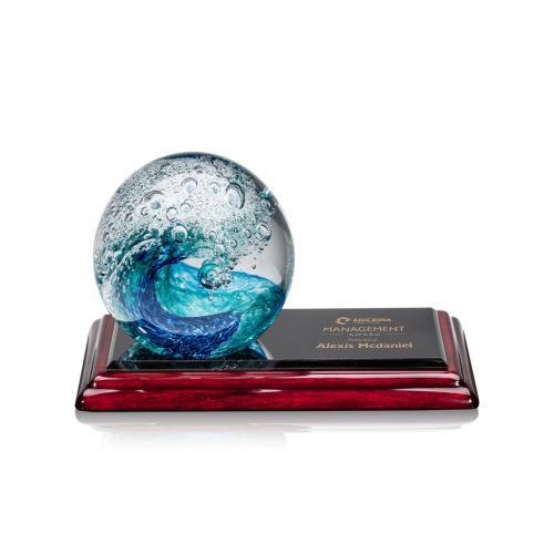Awards and Trophies - Crystal Awards - Glass Awards - Art Glass Awards - Surfside Globe on Albion™ Base Glass Award