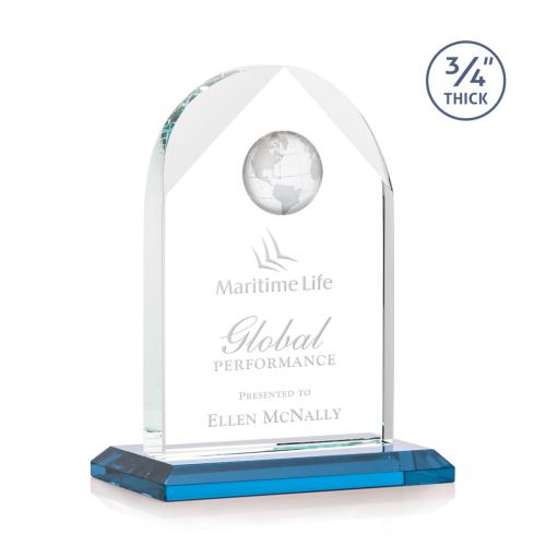 Awards and Trophies - Blake Sky Blue Globe Crystal Award