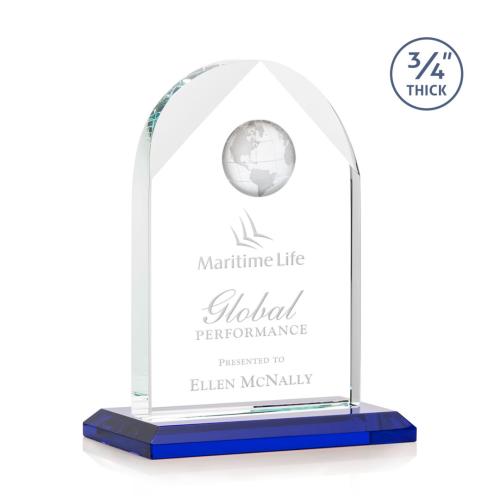 Awards and Trophies - Blake Blue Globe Crystal Award