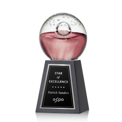 Awards and Trophies - Crystal Awards - Glass Awards - Art Glass Awards - Jupiter Globe on Tall Marble Glass Award