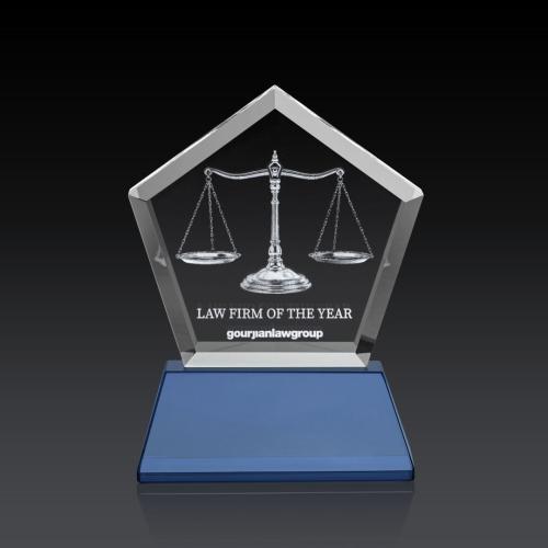 Awards and Trophies - Crystal Awards - 3D Crystal Awards - Genosee on Base (3D) - Sky Blue