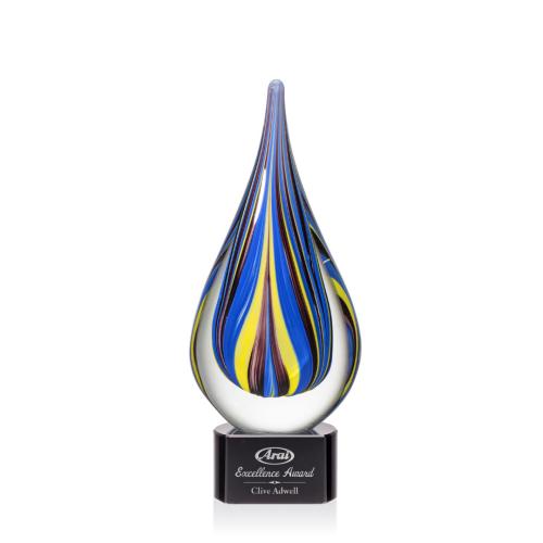 Awards and Trophies - Crystal Awards - Glass Awards - Art Glass Awards - Calabria Black Tear Drop Glass Award