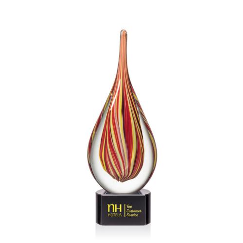 Awards and Trophies - Crystal Awards - Glass Awards - Art Glass Awards - Barletta Tear Drop on Black Base Glass Award