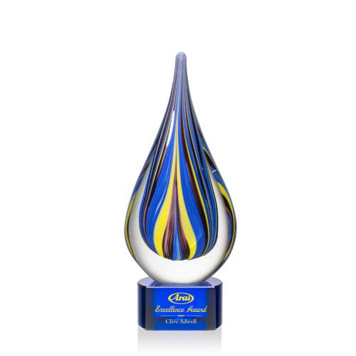 Awards and Trophies - Crystal Awards - Glass Awards - Art Glass Awards - Calabria Blue Tear Drop Glass Award
