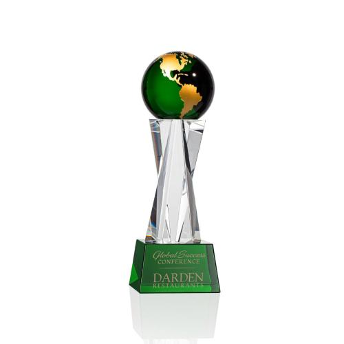 Awards and Trophies - Havant Green/Gold Globe Crystal Award