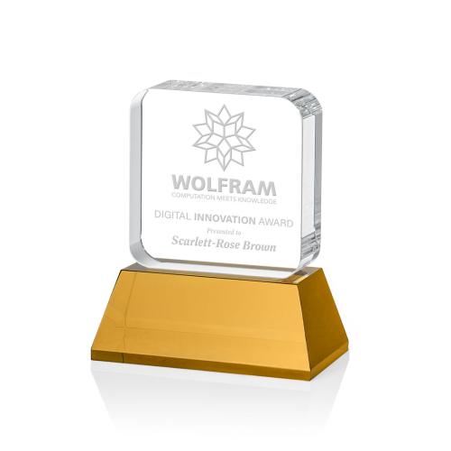 Awards and Trophies - Flamborough Amber on Base Square / Cube Crystal Award