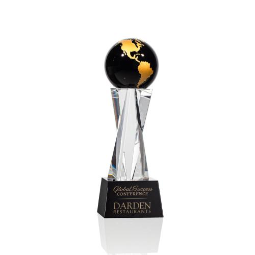Awards and Trophies - Havant Black/Gold Globe Crystal Award