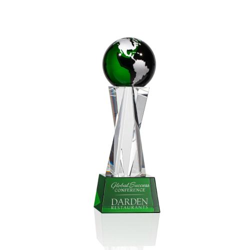 Awards and Trophies - Havant Green/Silver Globe Crystal Award