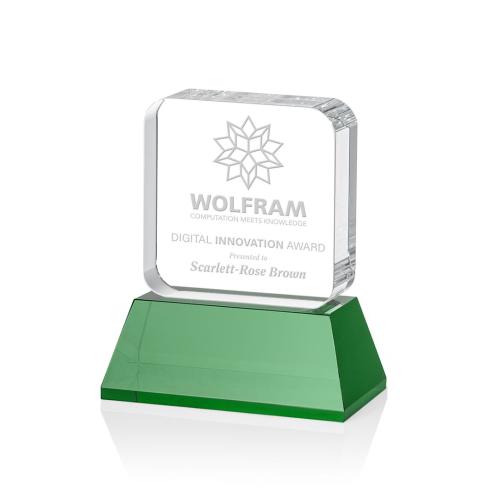 Awards and Trophies - Flamborough Green on Base Square / Cube Crystal Award