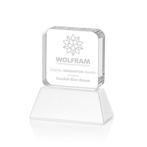 Awards and Trophies - Flamborough White on Base Square / Cube Crystal Award