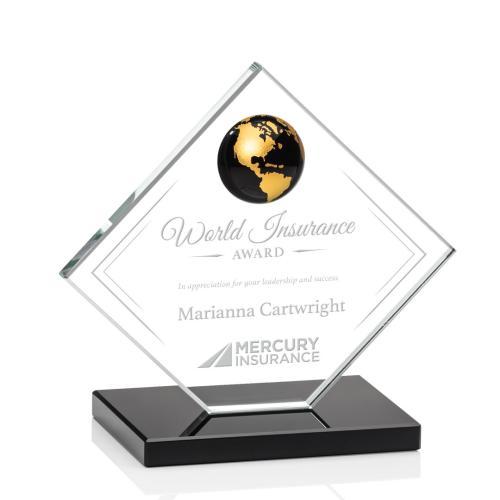 Awards and Trophies - Ferrand Black/Gold Globe Crystal Award
