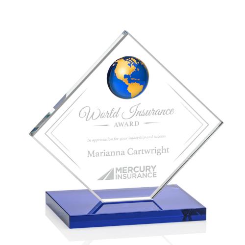 Awards and Trophies - Ferrand Blue/Gold Globe Crystal Award