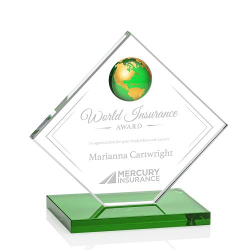 Awards and Trophies - Ferrand Green/Gold Globe Crystal Award