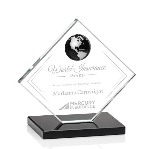 Awards and Trophies - Ferrand Black/Silver Globe Crystal Award