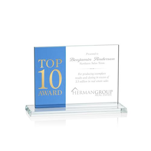 Awards and Trophies - Composite Horizontal Blue Rectangle Crystal Award
