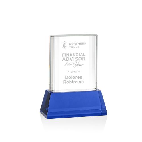 Awards and Trophies - Merit Blue on Base Rectangle Crystal Award