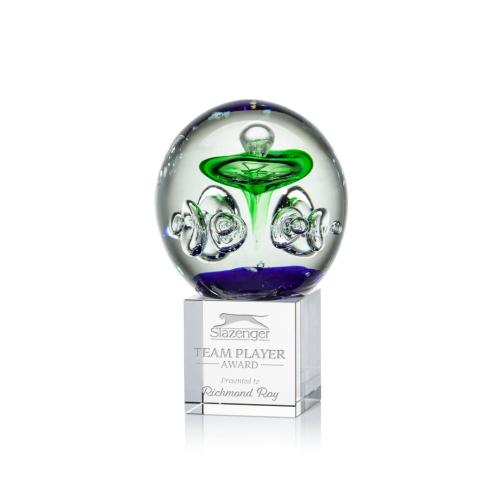 Awards and Trophies - Crystal Awards - Glass Awards - Art Glass Awards - Aquarius Globe on Granby Base Glass Award