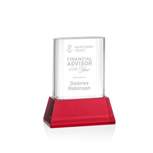 Awards and Trophies - Merit Red on Base Rectangle Crystal Award