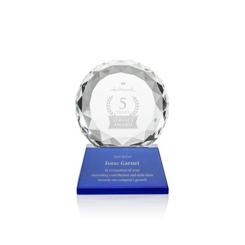 Awards and Trophies - Seville Blue on Base Circle Crystal Award