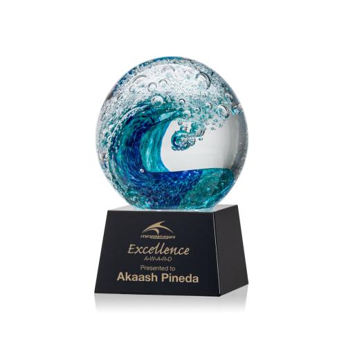 Awards and Trophies - Crystal Awards - Glass Awards - Art Glass Awards - Surfside Globe on Robson Black Glass Award
