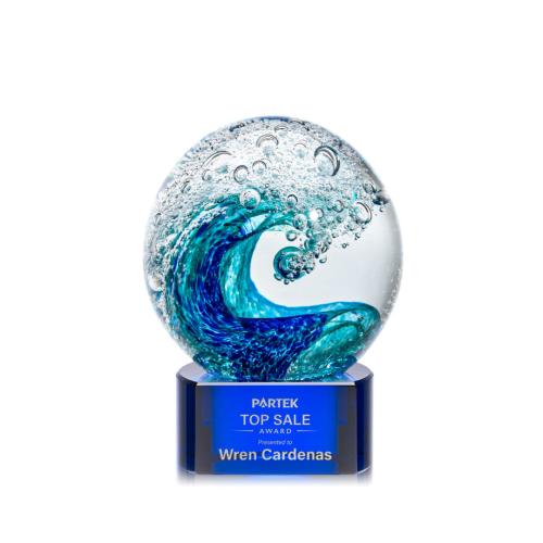 Awards and Trophies - Crystal Awards - Glass Awards - Art Glass Awards - Surfside Blue on Paragon Globe Glass Award