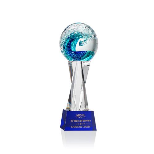 Awards and Trophies - Crystal Awards - Glass Awards - Art Glass Awards - Surfside Globe on Grafton Base Glass Award