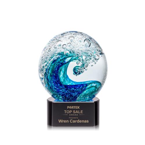 Awards and Trophies - Crystal Awards - Glass Awards - Art Glass Awards - Surfside Black on Paragon Globe Glass Award