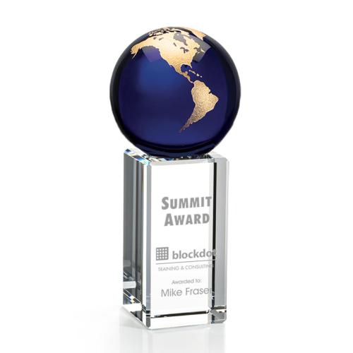 Awards and Trophies - Luz Blue/Gold Globe Crystal Award