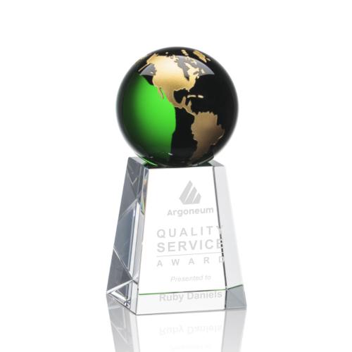 Awards and Trophies - Heathcote Green/Gold Globe Crystal Award