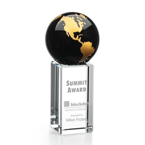 Awards and Trophies - Luz Black/Gold Globe Crystal Award