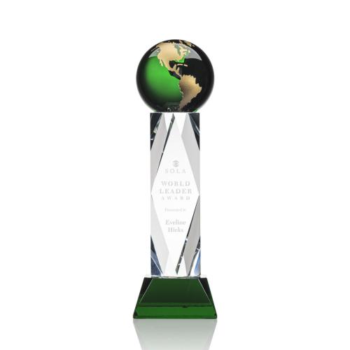Awards and Trophies - Ripley Globe Green/Gold Towers Crystal Award