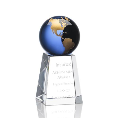 Awards and Trophies - Heathcote Blue/Gold Globe Crystal Award