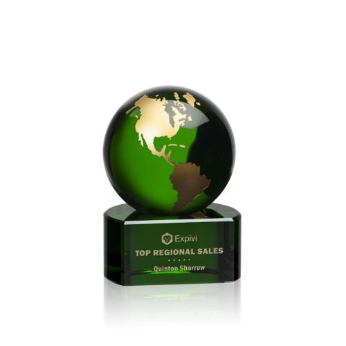 Awards and Trophies - Marcana Green/Gold Globe Crystal Award