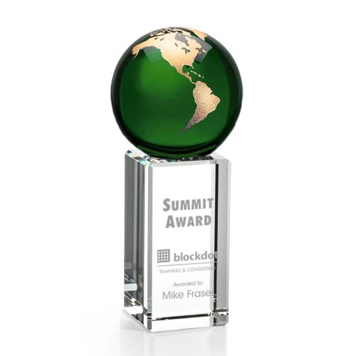 Awards and Trophies - Luz Green/Gold Globe Crystal Award