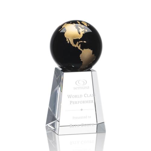 Awards and Trophies - Heathcote Black/Gold Globe Crystal Award