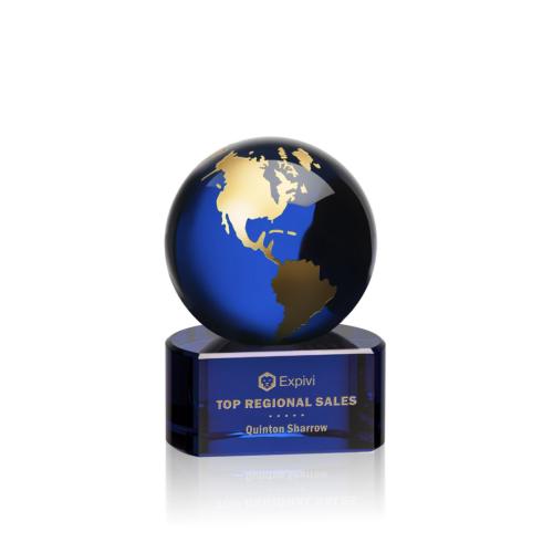 Awards and Trophies - Marcana Blue/Gold Globe Crystal Award